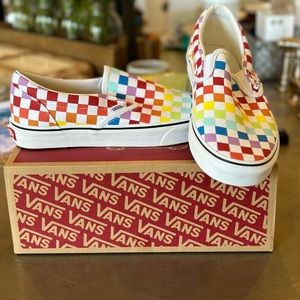 Rainbow checkered slip on Vans women’s size 10